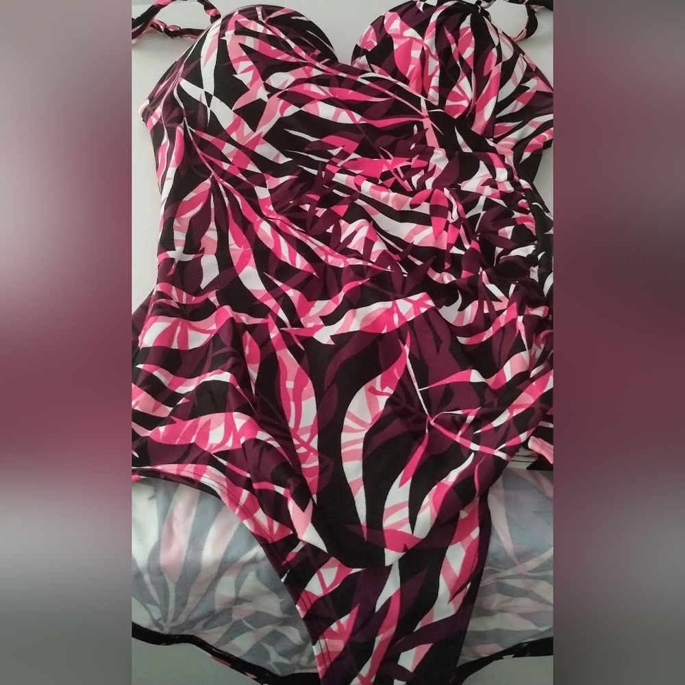 St. John's Bay Pink and Black Patterned Bathing Suit